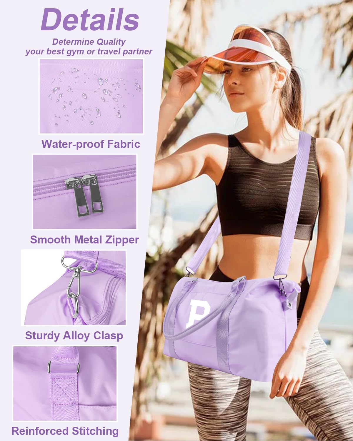 Daughter Niece Gifts for Teen Girl Kids, Initial Travel Duffel Bag Sports Gym Bag Personalized Gifts Weekender Bag，Monogram Overnight Bag Cute Dance Bag Birthday Bridesmaid Gifts for Women(Purple, P)