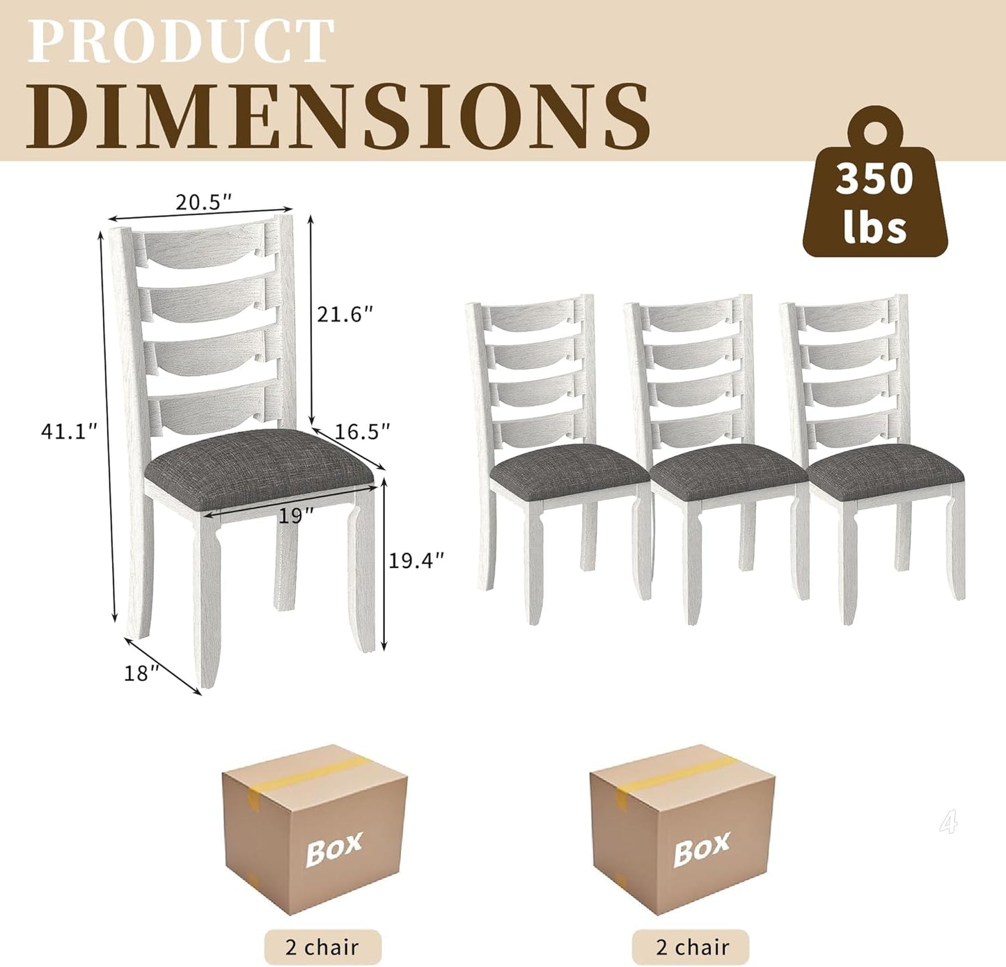 Solid Wood Dining Chair Set of 4, Kitchen Dining Room Chair with Upholstered Cushion & Wooden Legs, Modern Wood Side Chairs for for Kitchen, Washed Gray