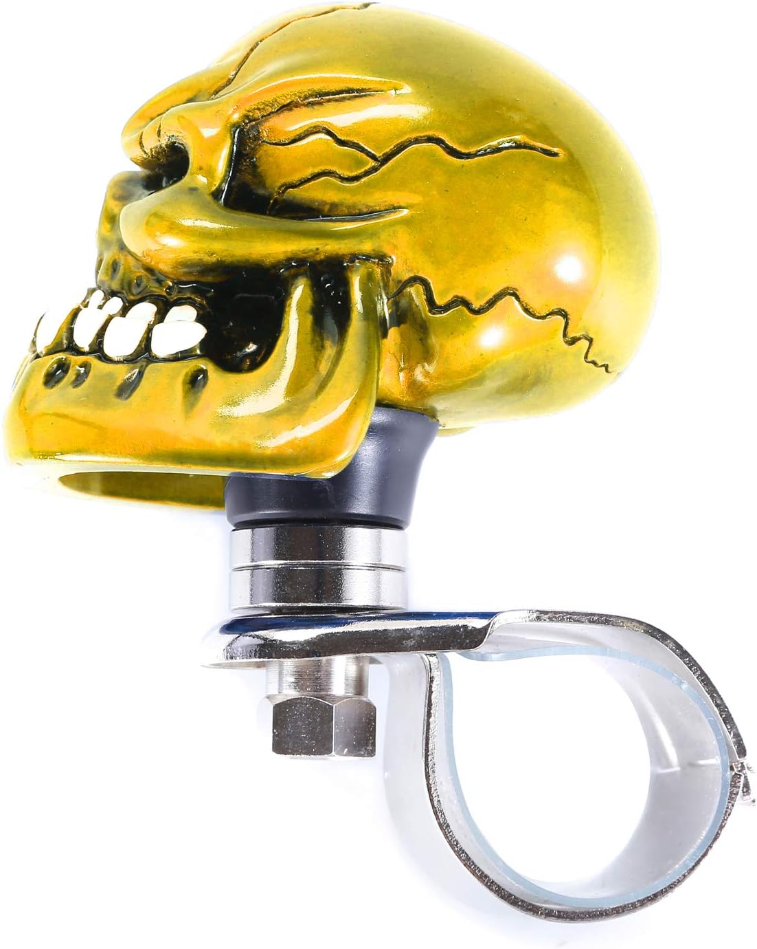 Skull Steering Wheel Spinner Knob Turning Driving Suicide Power Handle Universal Fit Most Vehicles Cars Trucks Tractors Mowers Forklifts Boat Golf Carts (Yellow)