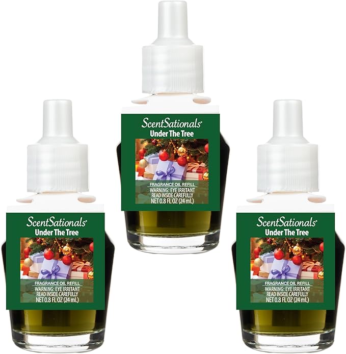 Scentsationals Fragrance Oil Plug In Air Freshener Refills 3-Pack - Under the Tree - Works with Scentsationals Wall Plugs, Long-Lasting Home Fragrance, 0.8 fl oz Each, Packaging May Vary