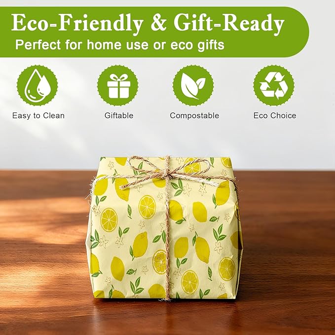Reusable Beeswax Wraps For Foods, Cheese, Sandwich & Bread- 13 x 39'' Cut to Size - Eco-Friendly Food Storage Alternative to Plastic Wrap & Cheese Paper (Lemon Pattern001, 13x39'')