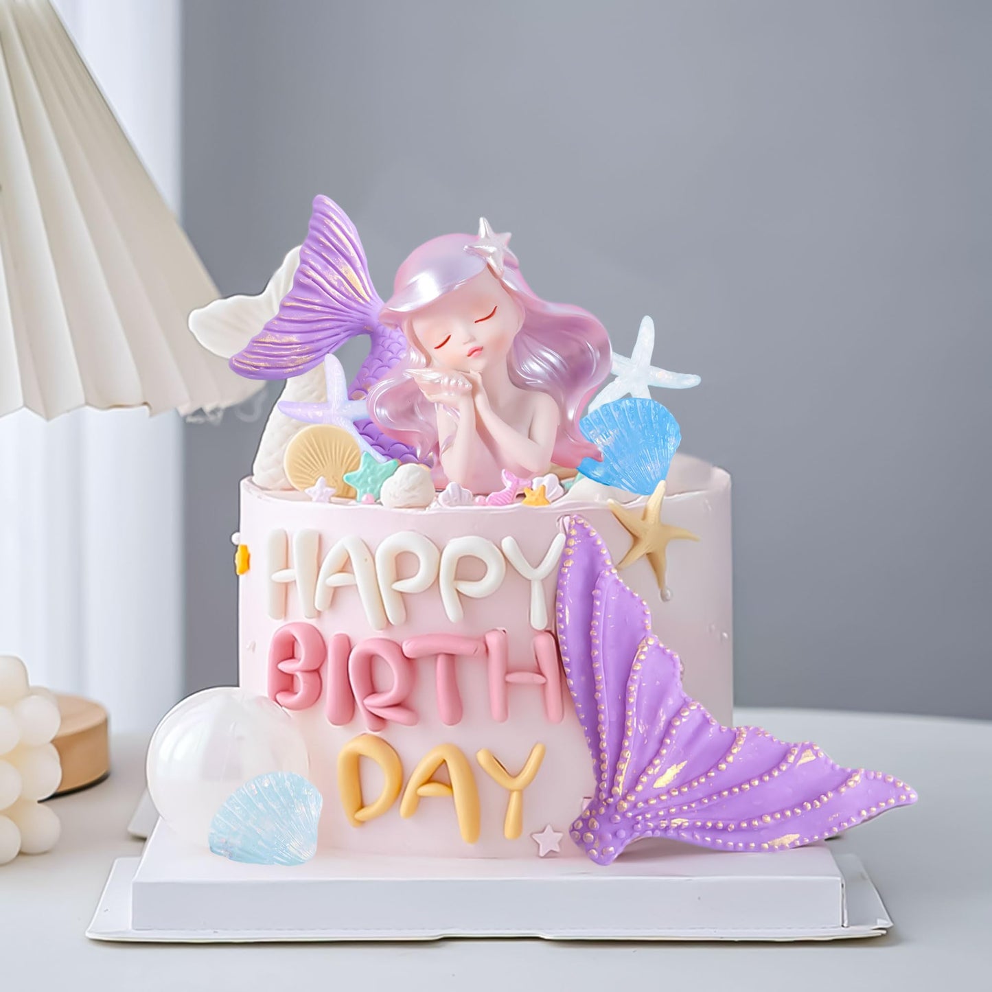 JeVenis Purple Little Mermaid Cake Topper Under the Sea Cake Decoration Seashell Cake Topper Mermaid Tail Party Supplies Sea Star Cake Decor