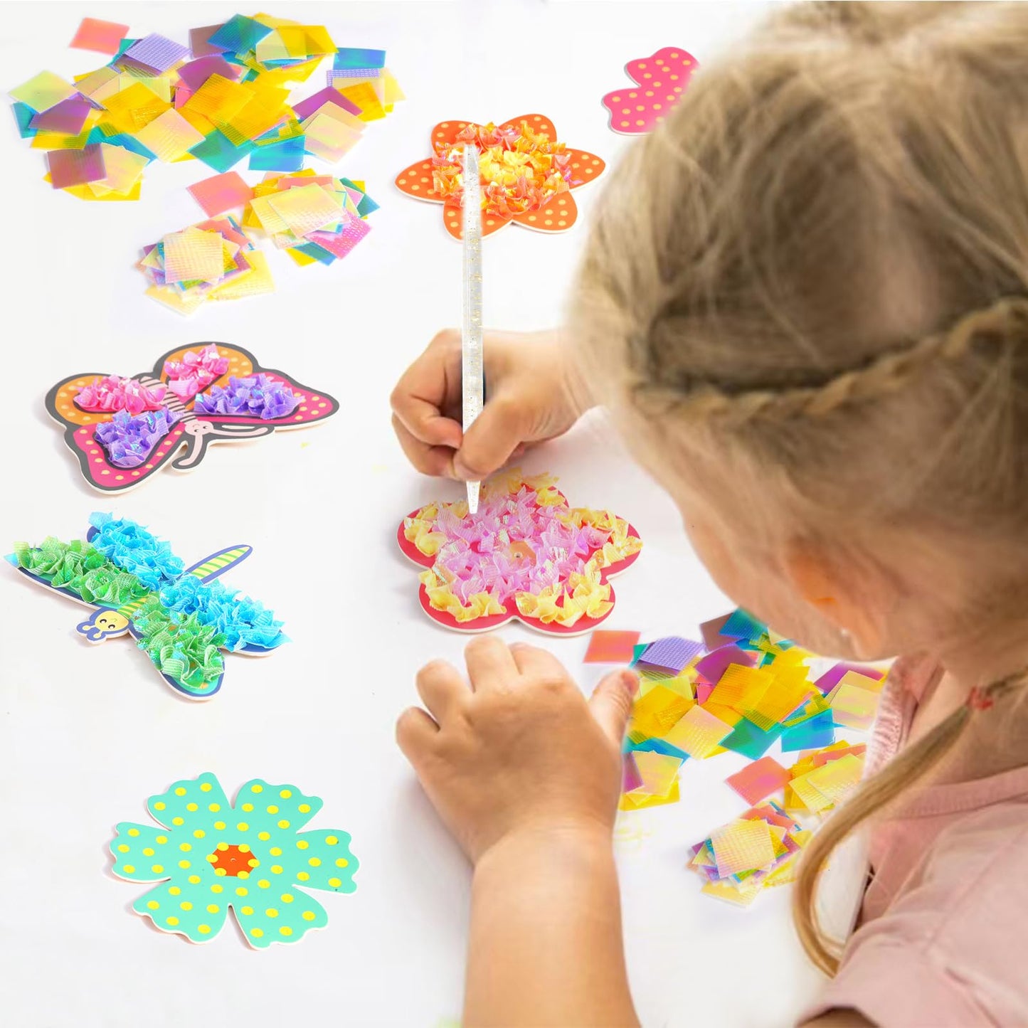 Yrinfay Poke Arts and Crafts kit for Kids, DIY 7 Flowers & 2 Butterflies & 1 Dragonfly, Mess Free Creative Game Toys for Girl 6-8 8-12, Gifts for Boys & Girls Ages 6 7 8 9 10 11 12 Years Old