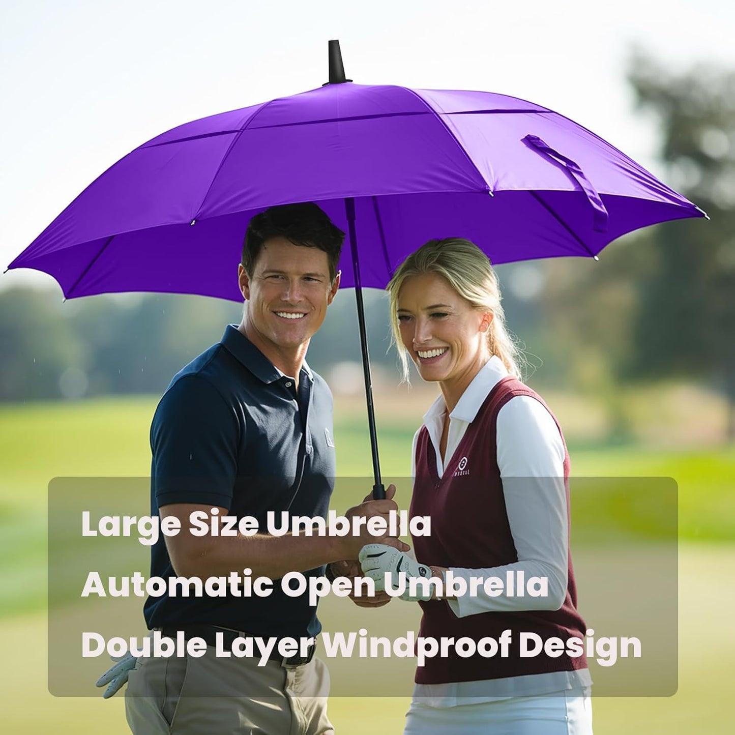 MRTLLOA Extra Large Golf Umbrella, 54/62/68/72 Inch Automatic Open, Oversize Double Canopy Vented Windproof Waterproof Sports Umbrellas for Rain