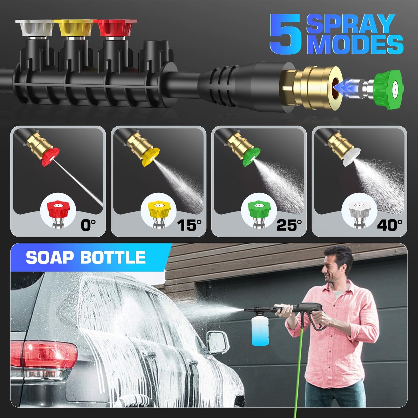 Electric Pressure Washer 4800PSI, 4.0GPM Portable Power Washer with Foam Cannon,4 Nozzles,33FT Hose and Soap Bottle,Car Wash Machine/Car/Driveway/Patio Clean,Green