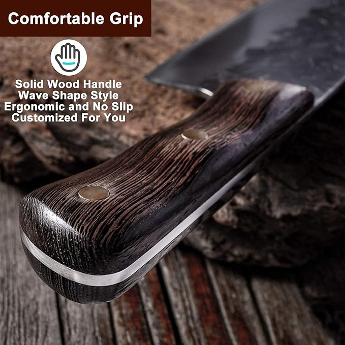 DRAGON RIOT Hand Forged Butcher Knife Cleaver 7.5 Inch High Carbon Steel Meat and Vegetable Cleaver Knife Full Tang Sharp Chef Knife for Kitchen Camping and BBQ
