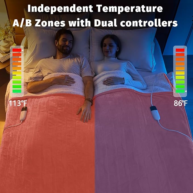 Heated Electric Blanket King Size - 90" x 100" Heating Blanket with Dual Control, 10 Heating Levels & 8 Hours Auto Off, Soft Warm Flannel Blanket, Christmas Birthday Gifts for Senior Grandma