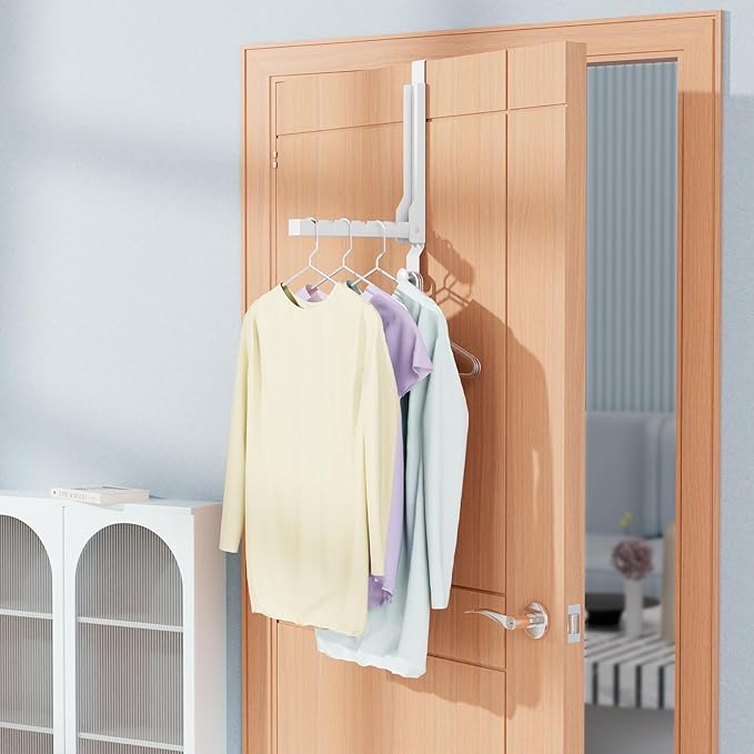 BAKON Over The Door Hanger Folding Clothes Drying Rack, Folding Hanging Coat Rack for Indoor Laundry Room Compact Small Space Foldable Portable Clothing Hanger Hook Collapsible (Wihte-4(Upgraded))