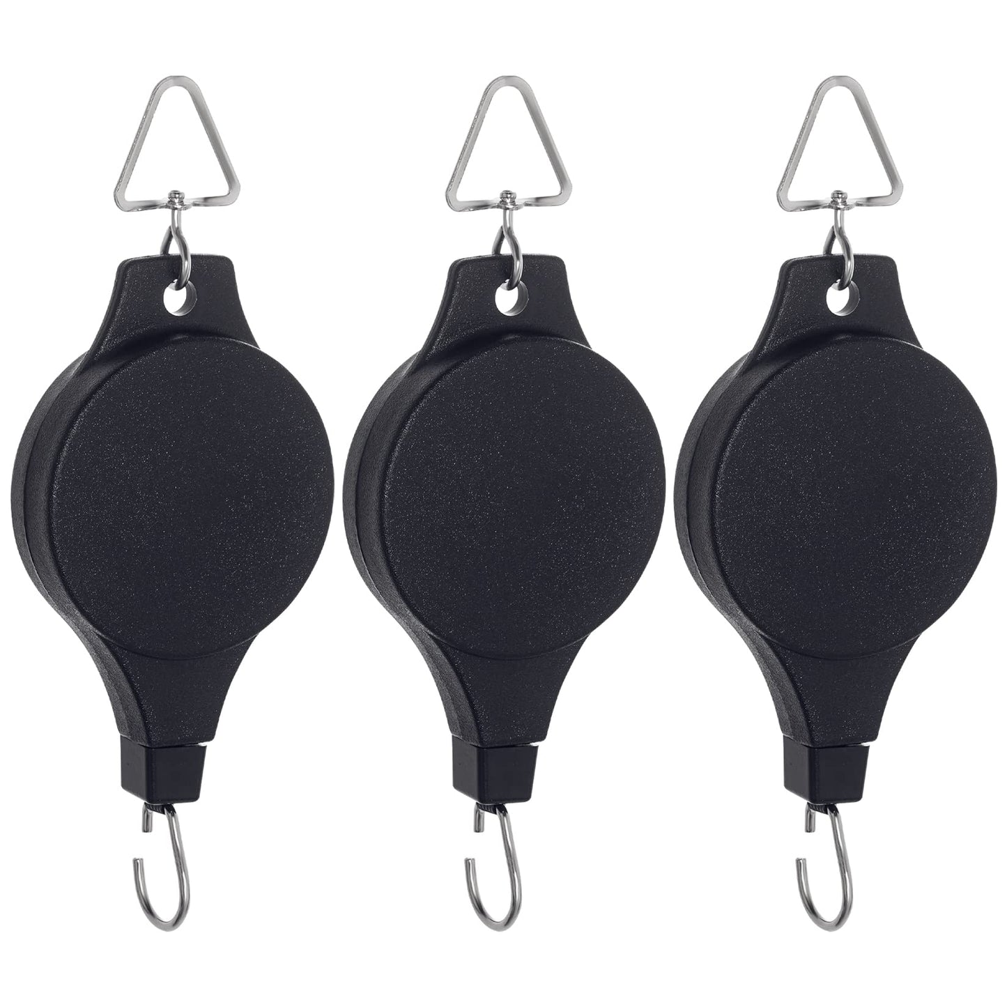 3 Pack Plant Pulley Retractable Hanger, Easy Reach Plant Pulley Adjustable Height Wheel for Hanging Plants Heavy Duty, Indoor Outdoor Plant Hanger for Garden Baskets Pots & Birds Feeder - Black
