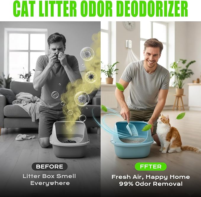 Cat Litter Deodorizer 99% Negative Ion Odor Eliminator, Plug In Filter-free Air Purifier for Pets, Bedroom, Office, Kitchen, Toilet, Wardrobe, Shoe, Garage, Quiet Portable Mini Air Cleaner