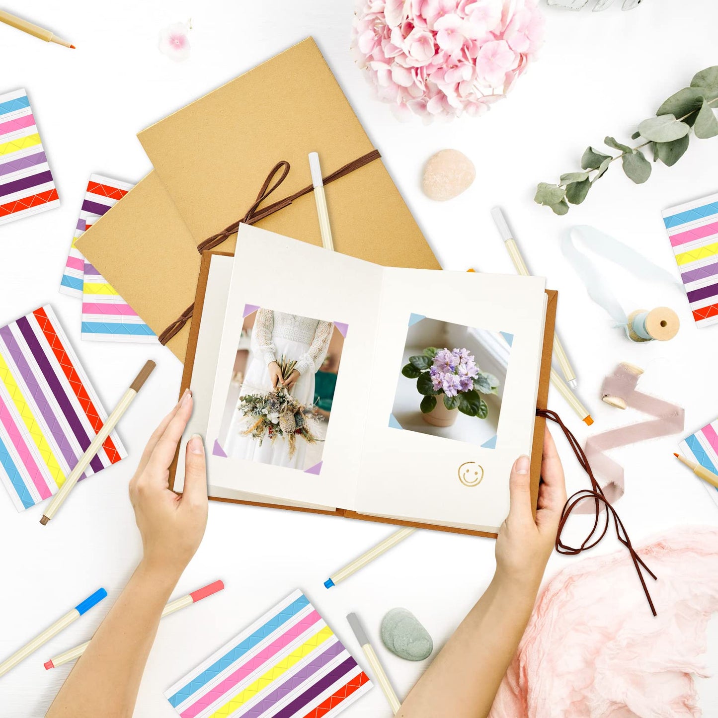 6 Pieces DIY Scrapbook Album 6 x 8 Inch Hardcover Photo Albums Stretchable Folding Kraft Paper Photos Collection Folding Adventure Book for Wedding Anniversary Graduation Gift(White)