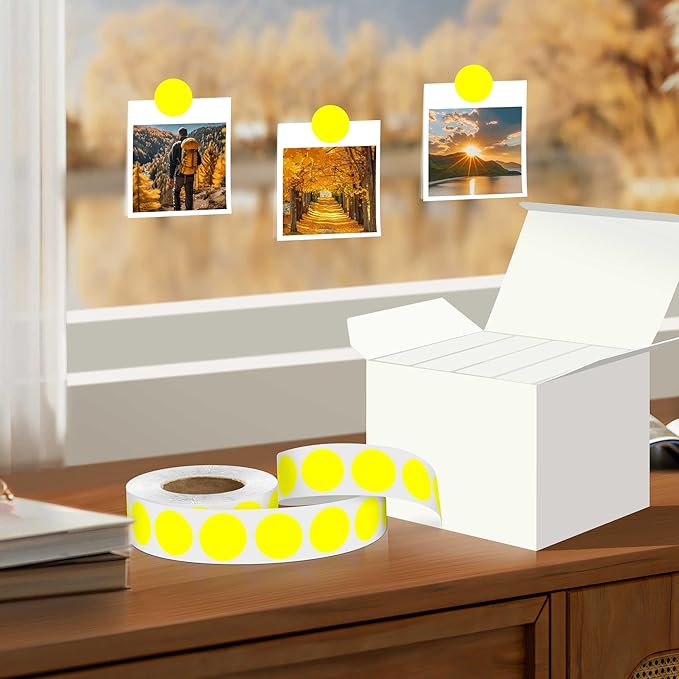 0.75 Inch 4Rolls of 4000 Colorful Dots Sealing Stickers,3/4"Round Permanent Adhesive Color Coding Labels,Yellow Dots Stickers for Home Decorative, Storage Bins, Moving Containers & Organization