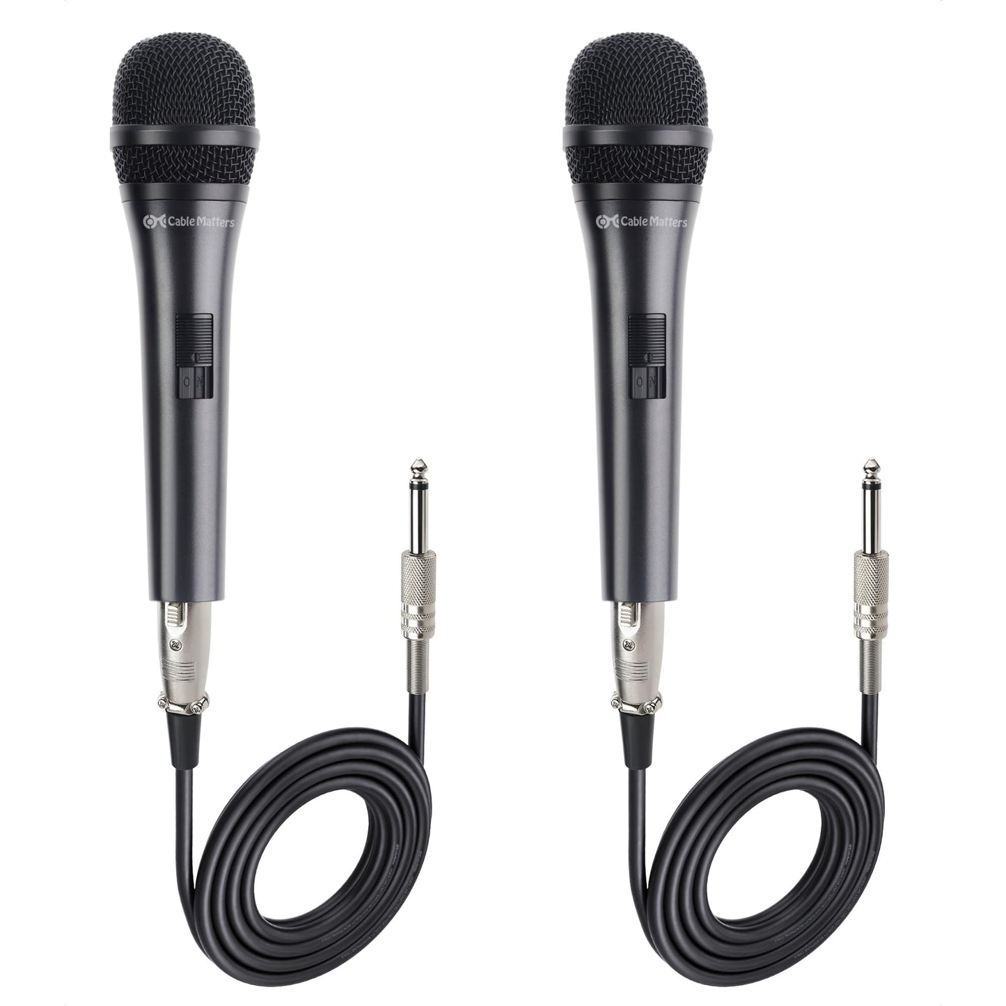 Cable Matters 2-Pack Cardioid Dynamic Vocal Microphones with 15 ft Cable, 6.35mm Wired Microphone for Singing/Singing Machine Ka