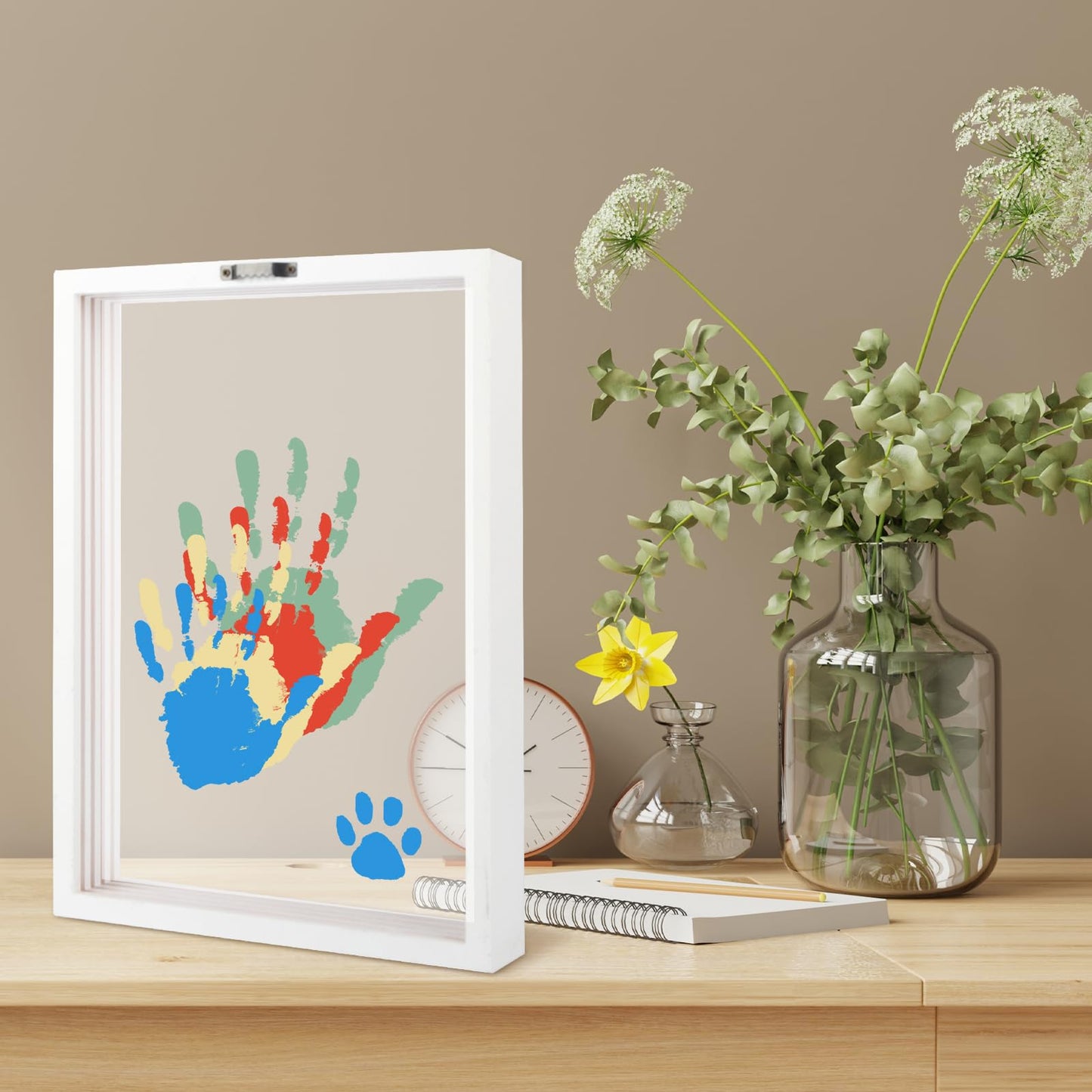 WAYASDCU Family Handprint Kit, Baby Hand and Footprint Kit DIY Handmade Keepsake Wooden Frame Gifts for New Parents for Grandparent Mother's Day Anniversary Day Father's, 6 Non -Toxic Paints