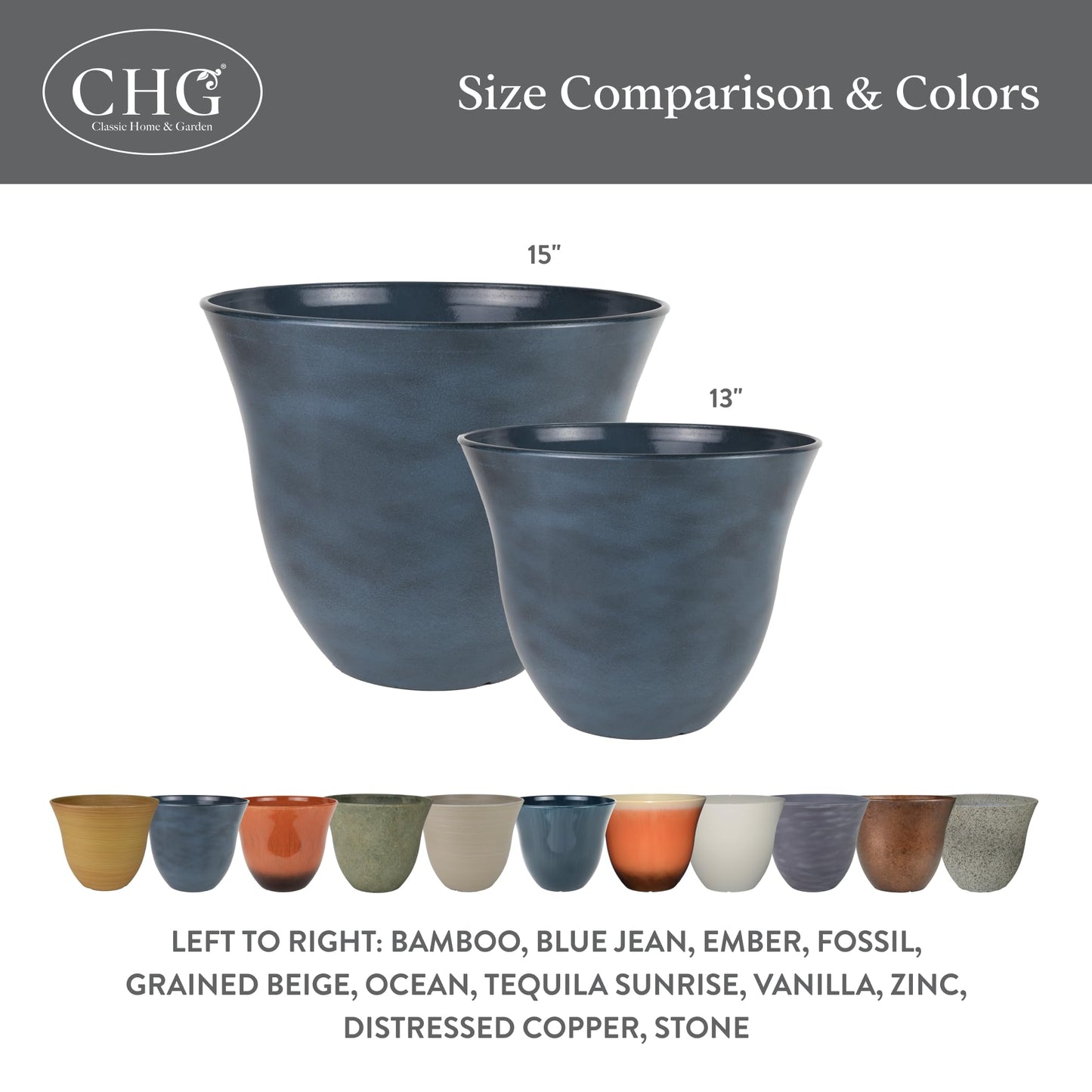 Classic Home and Garden by Growscape Honeysuckle Resin Planters - Lightweight Indoor & Outdoor Plant Pots - UV-Resistant Plastic Flower Pots - Pot Planters for Flowers & Herbs (13” Bamboo)