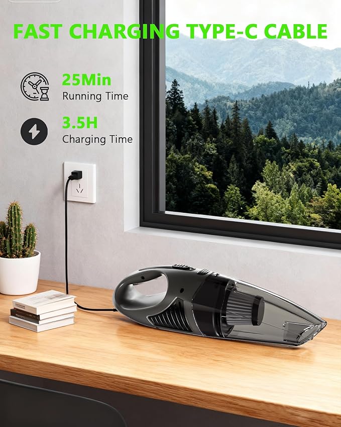 Handheld Vacuum Cordless, Rechargeable Car Vacuum Cleaner with Brushless Motor, Portable Hand Held Vacuum Suction Power, Mini Vacuum for Car, Home, Pet Hair, Office, Desk, Keyboards Grey