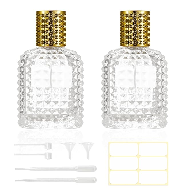 2 Pack 50ml Refillable Spray Perfume Bottles, Empty Clear Perfume Atomizer, Portable Perfume Mist Spray Bottle Travel Perfume Dispenser (50ML, Gold)
