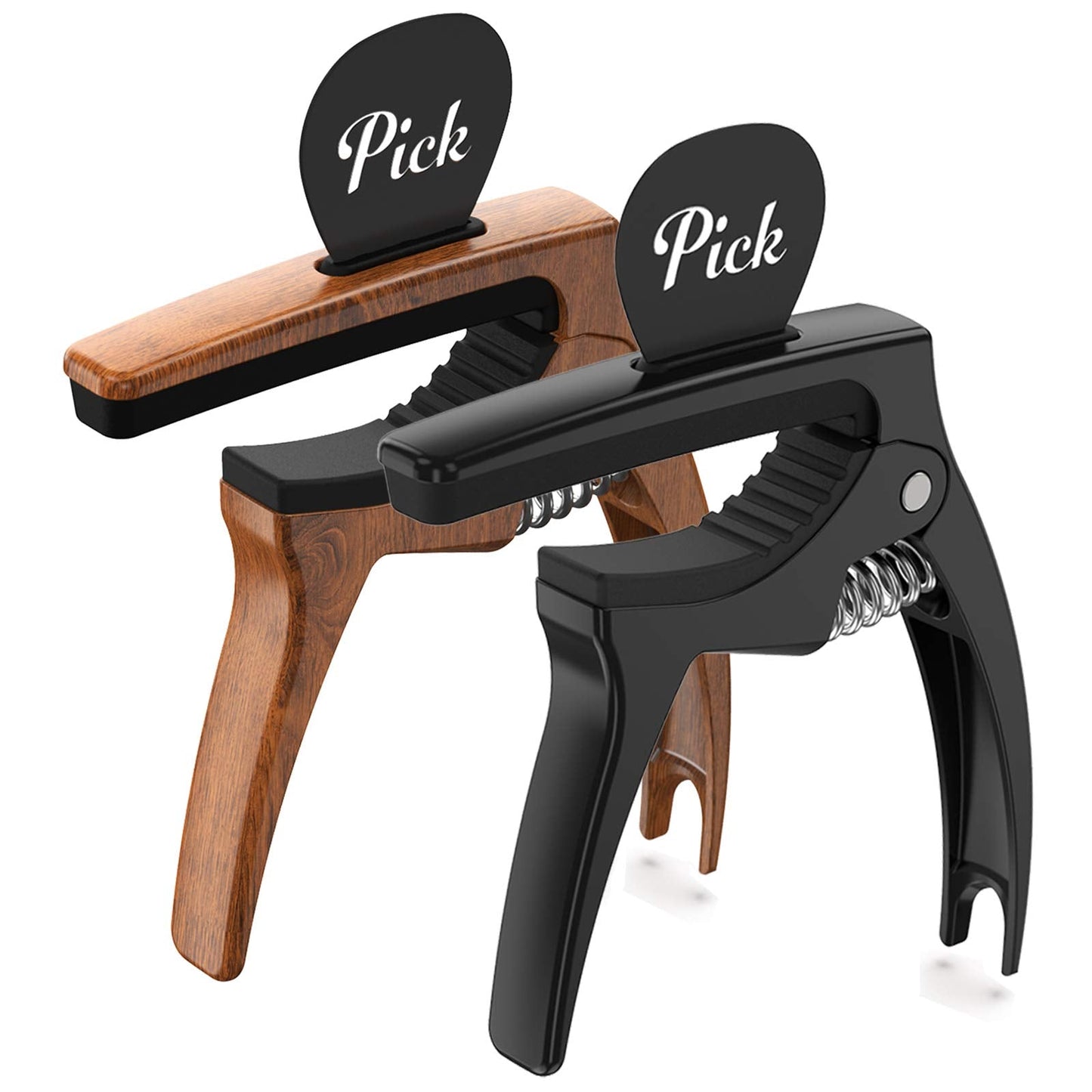 TANMUS 3in1 Guitar Capo for Acoustic and Electric Guitars,2 Pack(with Pick Holder and 6 Picks),Ukulele,Strings Accessories (Blac