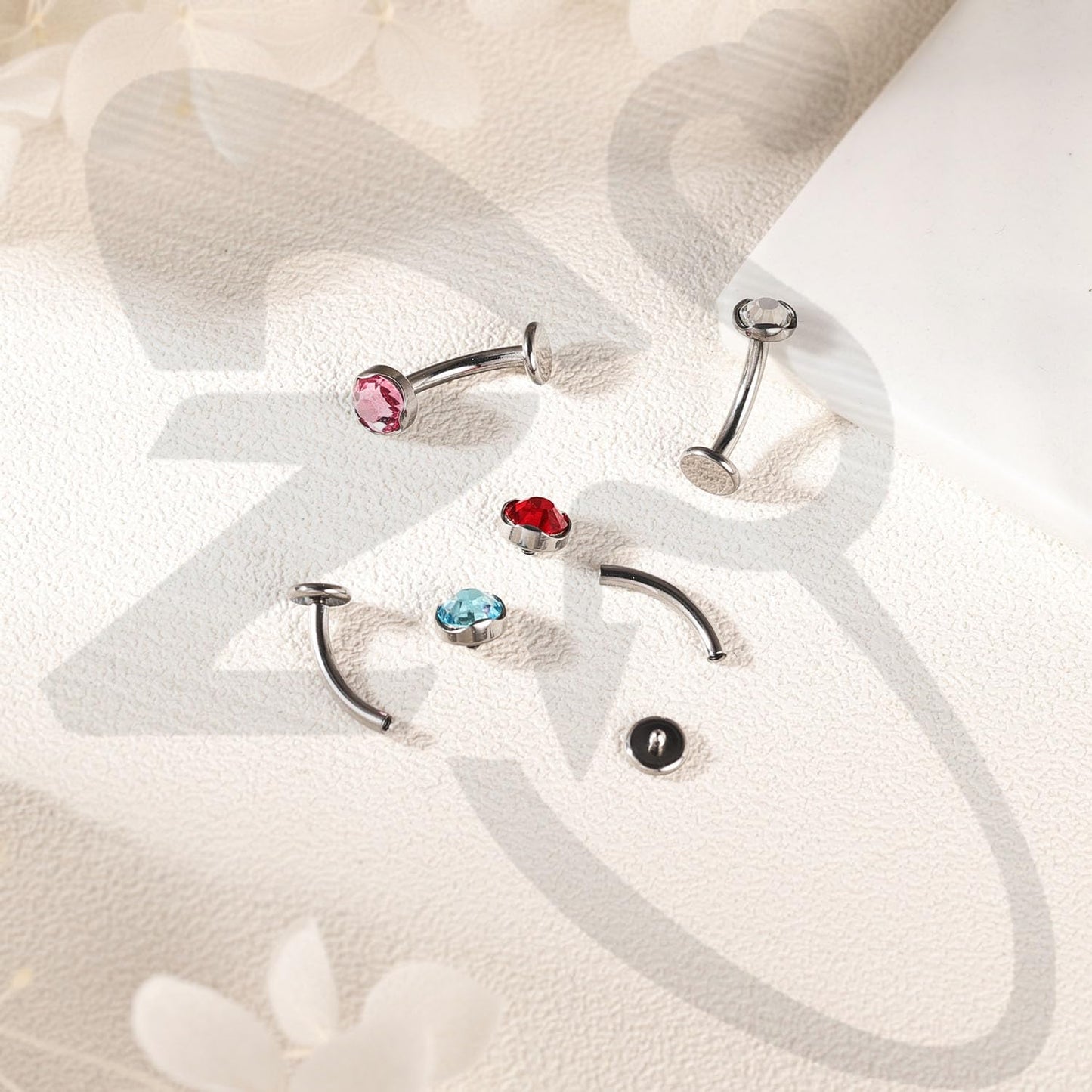 ZS ASTM F136 Titanium Belly Button Ring, 14G Cubic Zirconia Navel Jewelry, 6/8/10/12/14MM Internally Threaded Long Bar Navel Barbell Stud Flat Back Belly Piercing (Blue,L:6mm)