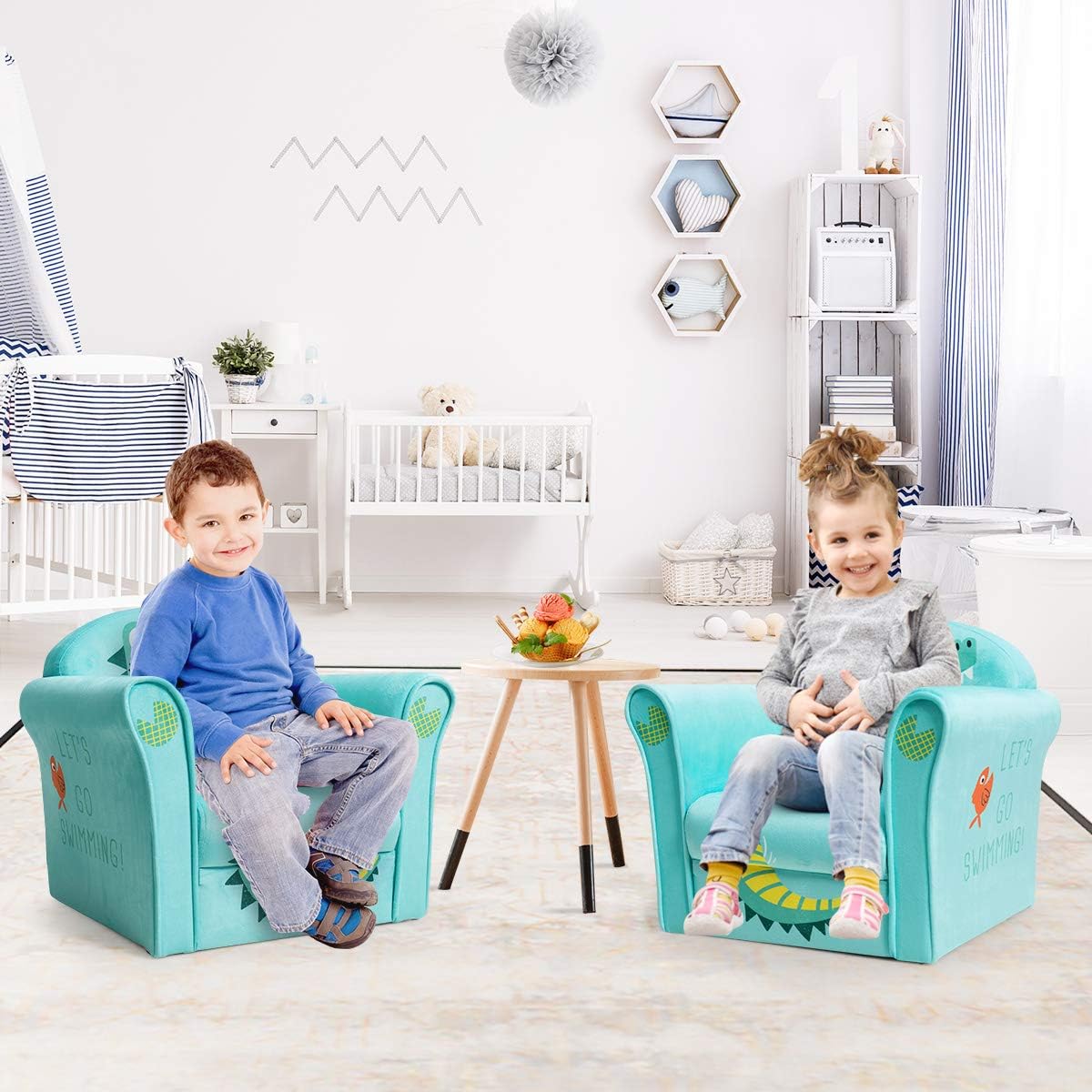 Costzon Kids Couch, Children's Sofa Armrest Chair with Pattern, Toddler Furniture w/Sturdy Wood Construction, Preschool, Lightweight Kids Couch Sofa Chair for Aged 1-5 Boys & Girls Gifts, Crocodile