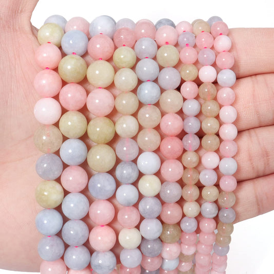 60pcs 6mm Natural Morganite Gemstone Beads Energy Healing Crystal Round Loose Stone Beads for Jewelry Making, DIY Bracelets Necklaces