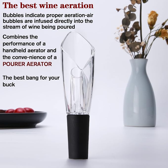 2-Pack Wine Aerator & Pourer - Improves Taste & Aroma, Premium Aerating Pourer & Decanter Spout, No Drip, Gifts for Wine Lovers