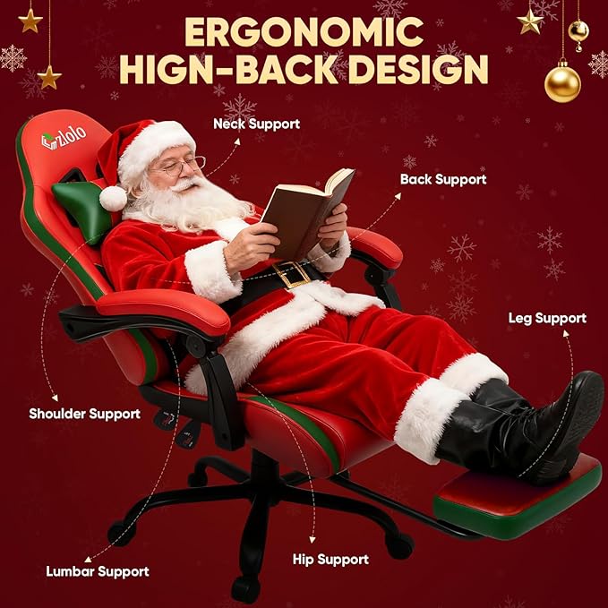 Gaming Chair, Lumbar Support Massage Computer Chair, High Back Gamer Chair, with Footrest and Headrest, Lumbar Pillow, Recline, Wide Seat, Gaming Chairs for Christmas/Birthday Gifts, Red