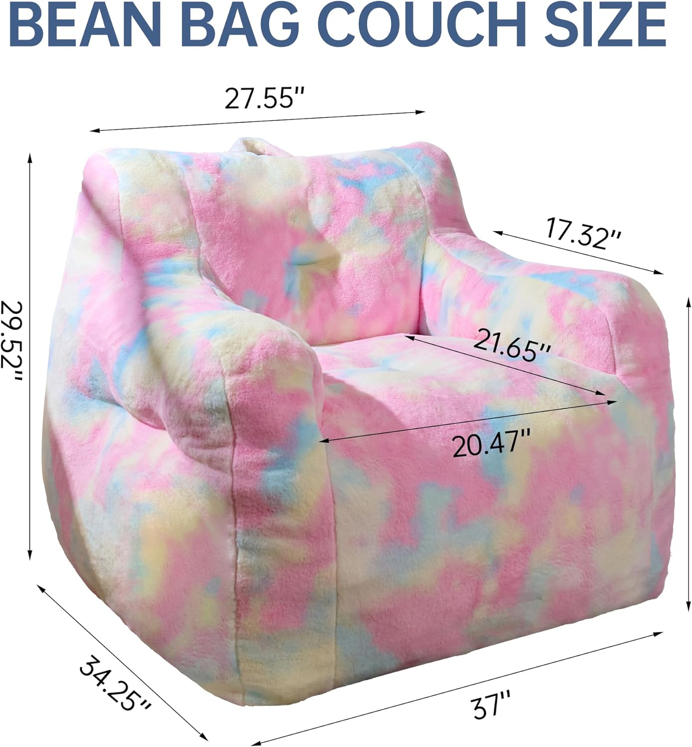 Large Bean Bag Chairs for Adults & Kids, 3FT Memory Foam Bean Bags with Filler, Ultra Soft Faux Fur Fabric - Fluffy Bean Bag Chair for Living Room Bedroom College Dorm (Colorful)