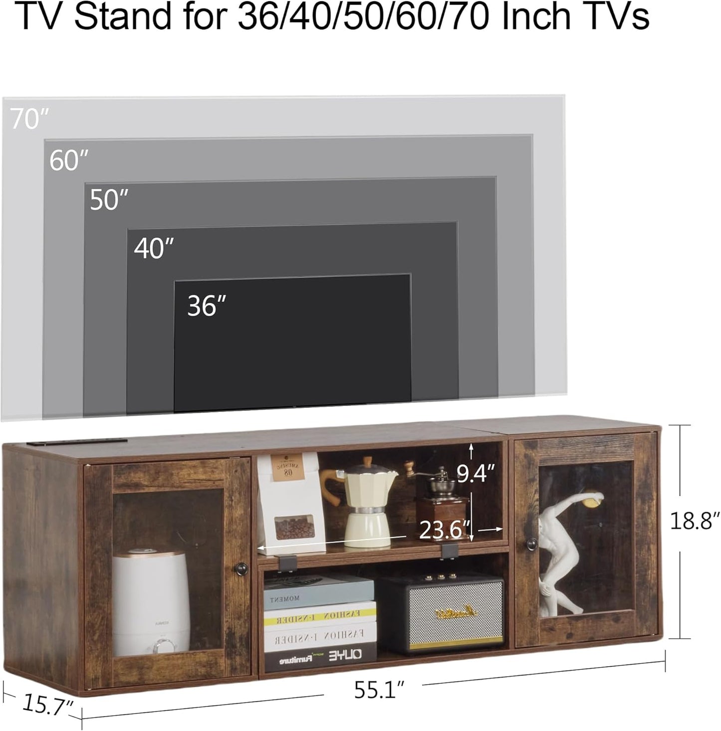VECELO LED TV Stand for Televisions up to 70 Inchs Modern Entertainment Center with Storage, Media Console with 23 Flashing Options and 4 Customizable Modes for Living Room, Bedroom