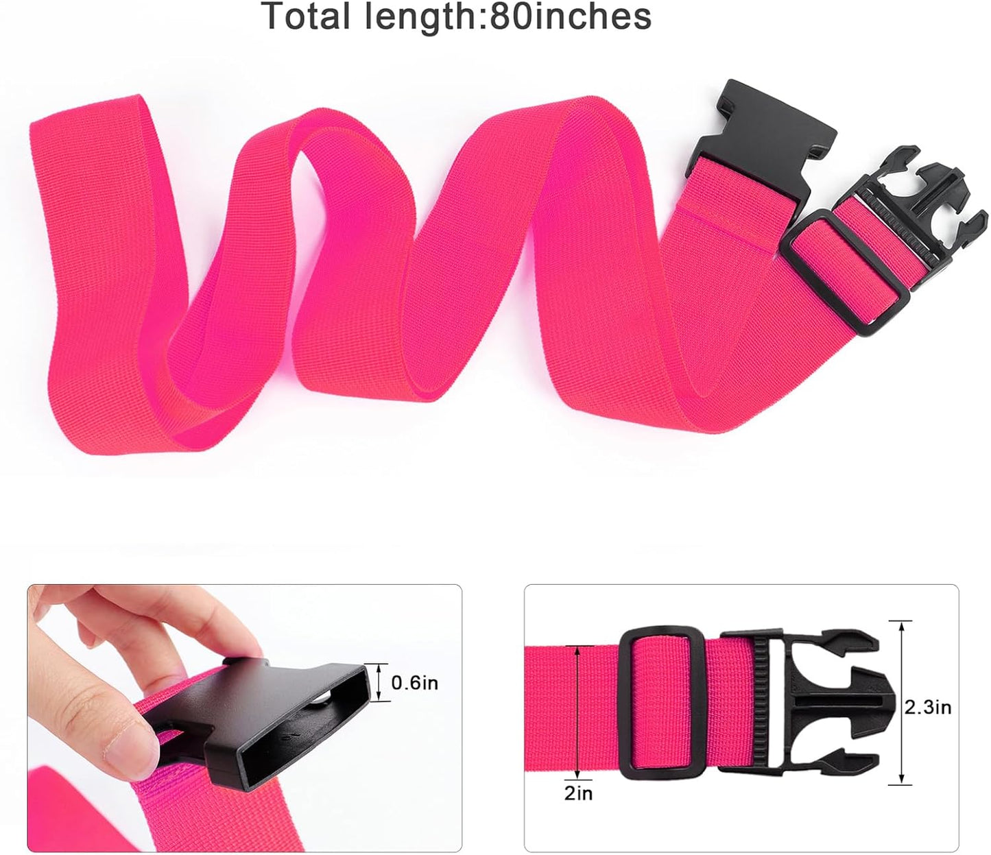 2Pcs Luggage Straps for Suitcase Travel Accessories TSA Approved, 80In Long Belts to Keep Your Suitcase Secure, Adjustable Bag Straps with Quick-Release Buckle for Travel Bag Closure, Rose