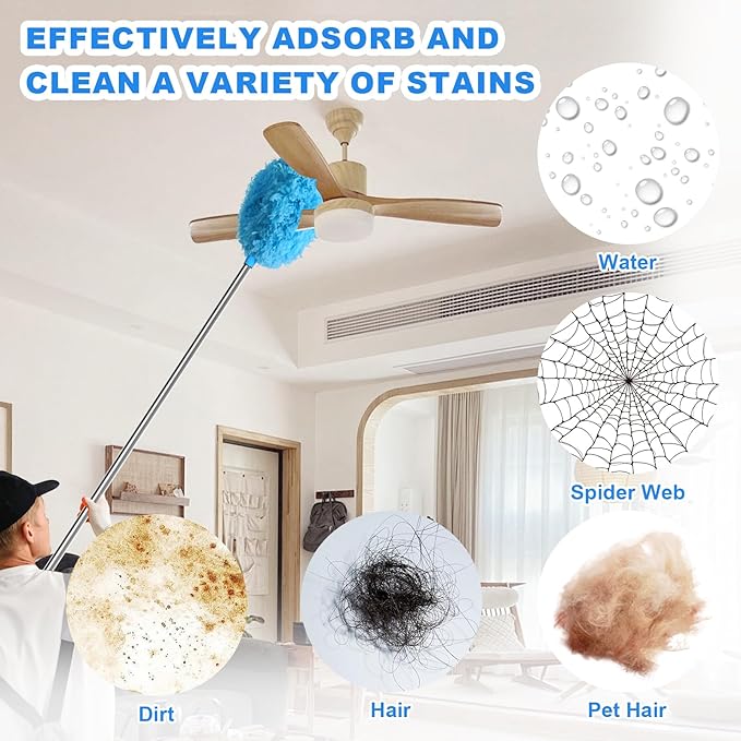 Storystore Ceiling Fan Cleaner Duster with Extension Pole, Adjustable from 13 to 49.7 Inches, Removable Fan Blade Cleaner(2 Dusters)