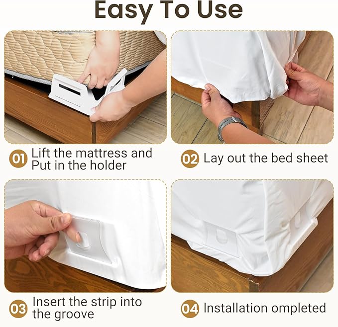INSMART Sheet Holders - Bed Sheet Holder for Corners & Sides, Strong Elastic Sheet Straps & Grippers. Secures Fitted Sheet for Universal Fit Bed, Keep Sheets Tight All Night (Sheet Holders)