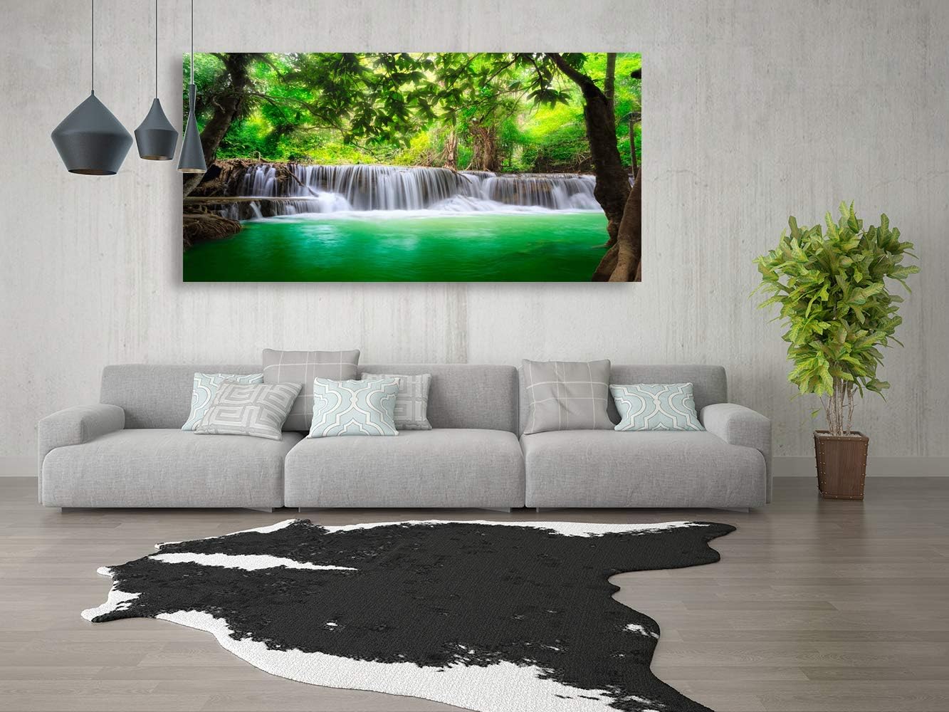 Cao Gen Decor Art-S01474 1 Panels all Art Tropical Beautiful Waterfall Prints Light Green Forest Natural Landscape Picture Canvas Paintings Creek Scenery Spring for Home Wall Decor Artwork XXLarge