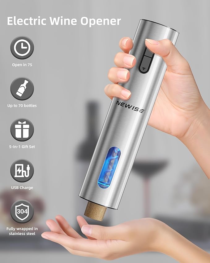 Rechargeable Electric Wine Gift Set: Wine Opener, Aerator, Vacuum Stoppers & Foil Cutter - Wine Lovers Gifts for Women Men - Christmas & White Elephant Gifts