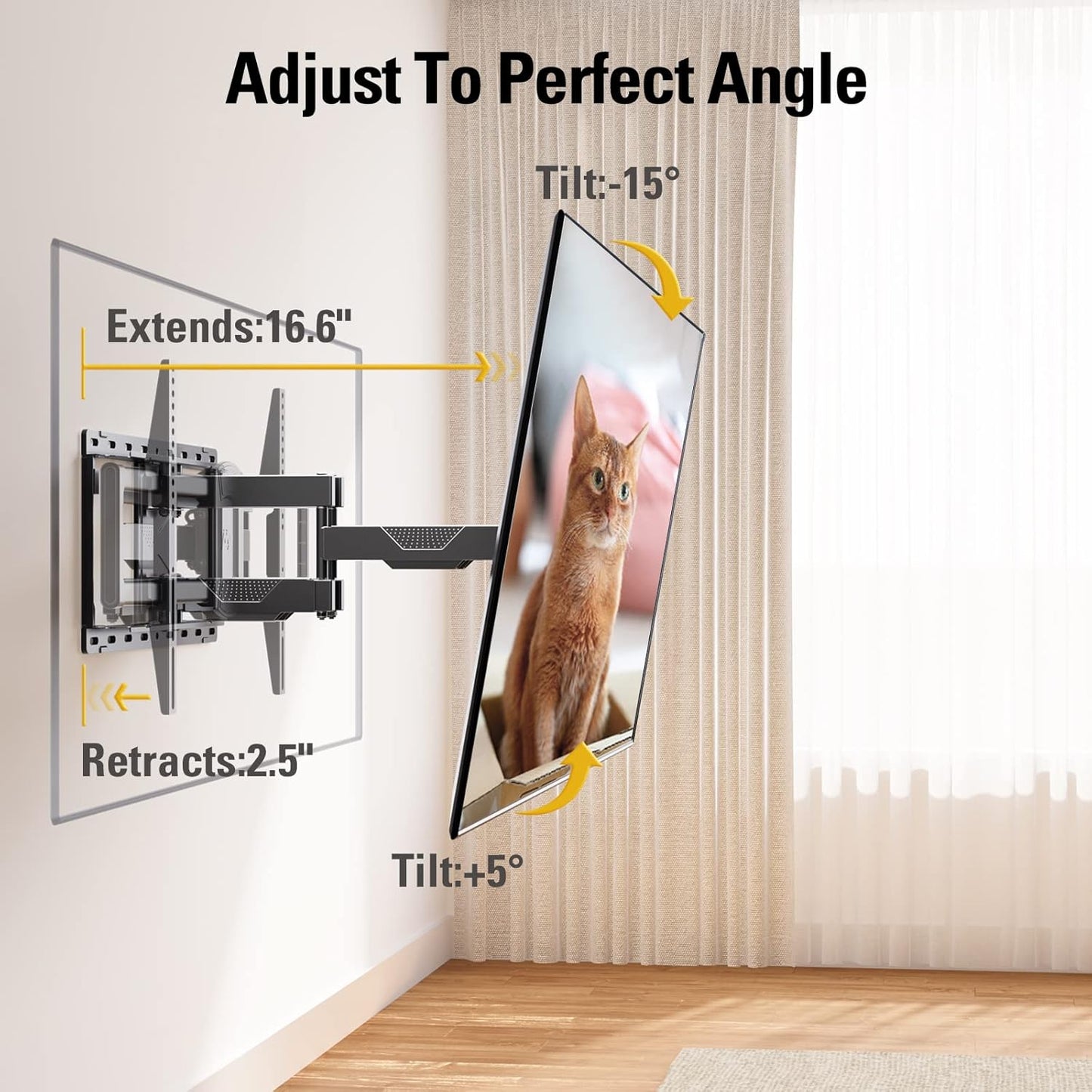 Mounting Dream UL Listed TV Wall Mount for Most 42-84 Inch TV, Full Motion TV Mount with Swivel and Tilt, Wall Bracket with Articulating Dual Arms, Fits 16inch Studs, Max VESA 600X400 mm, 100 lbs