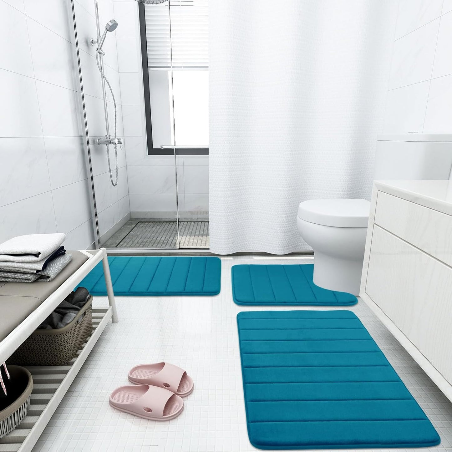 Buganda Memory Foam Bath Mat, 55" x 24", Ultra Soft and Non-Slip Bathroom Rugs, Water Absorbent and Machine Washable Bath Rug Runner for Bathroom, Shower, and Tub, Peacock Blue