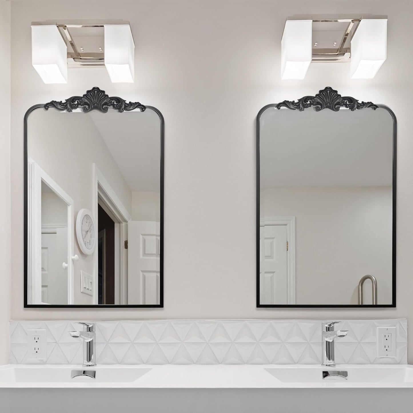 Ruomeng Traditional Wall Mirror, Black Bathroom Mirror Baroque Inspired Wall Décor, Accent Mirror for Vanity Entryway and Living Room, 19” x 30.5”