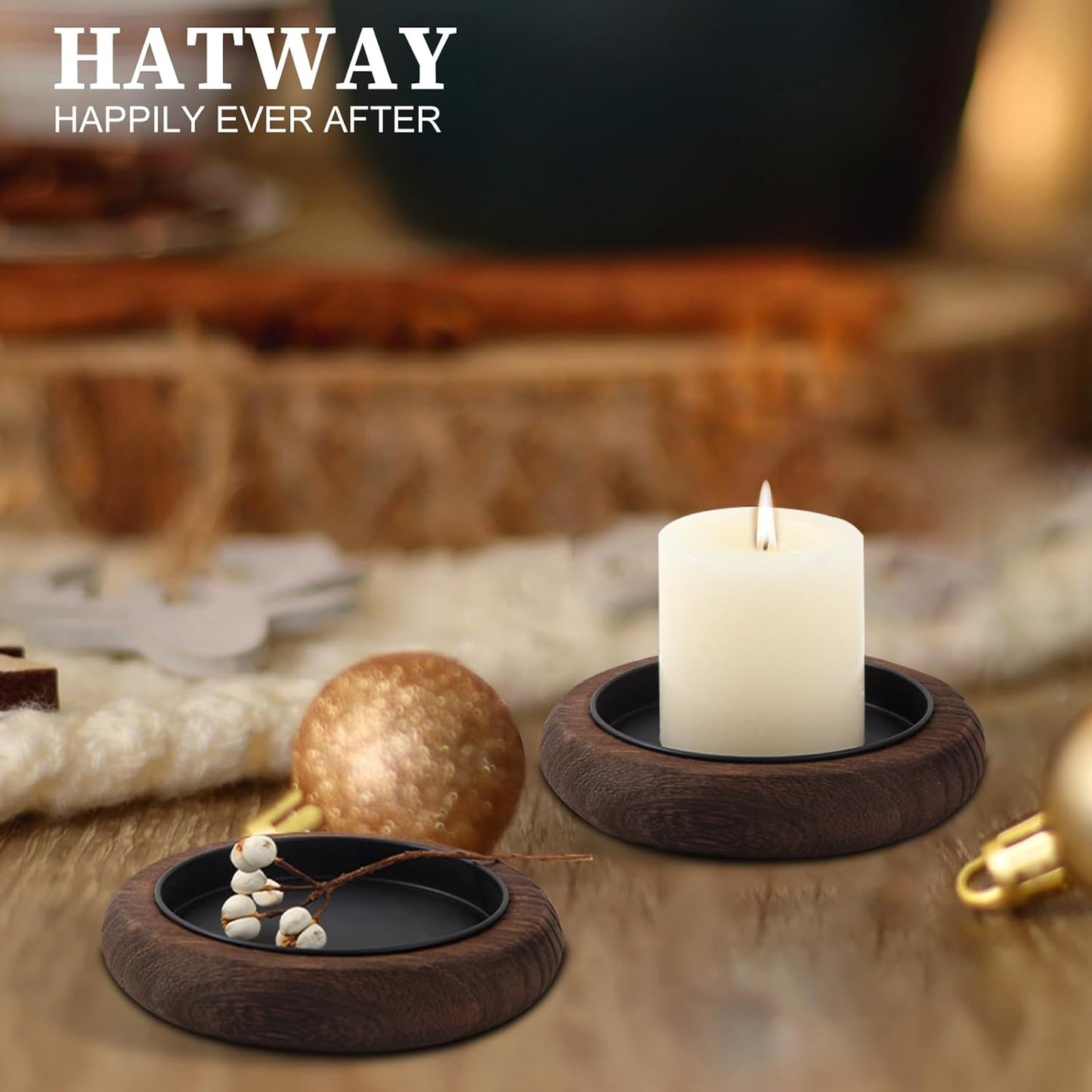 Wood Candle Holder Farmhouse Decor Wooden Pillar Candles Tray for Table Centerpiece Small Decorative Tray Riser Round Wooden Plate Pedestal Stand for Coffee Table for Christmas Decor Mu-2