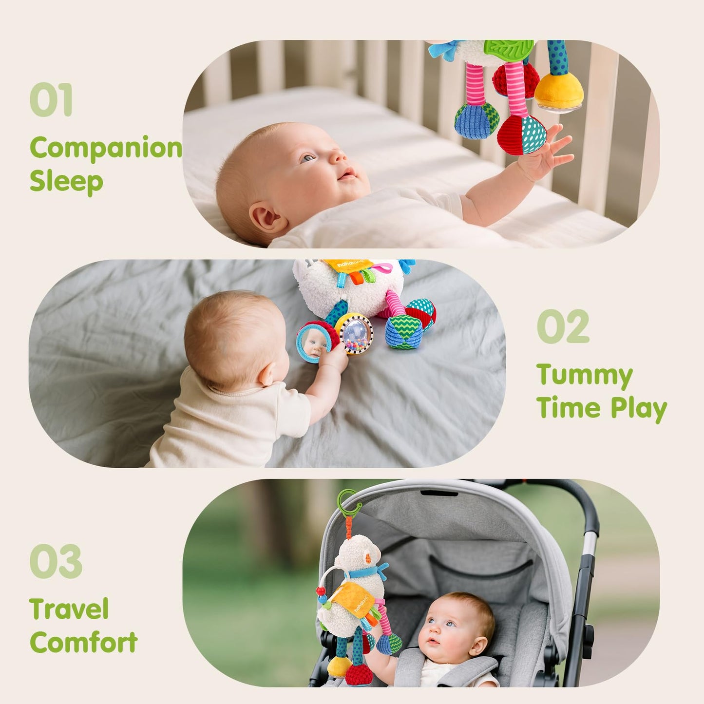 hahaland Baby Toys 0-6 Months - Baby Sensory Toys 0-3-6 Months Car Seat Toy Hanging - Musical Animals with Pull String Rattle Teether Crinkle Mirror, Crib Stroller Toy Tummy Time Easter Gifts for Baby
