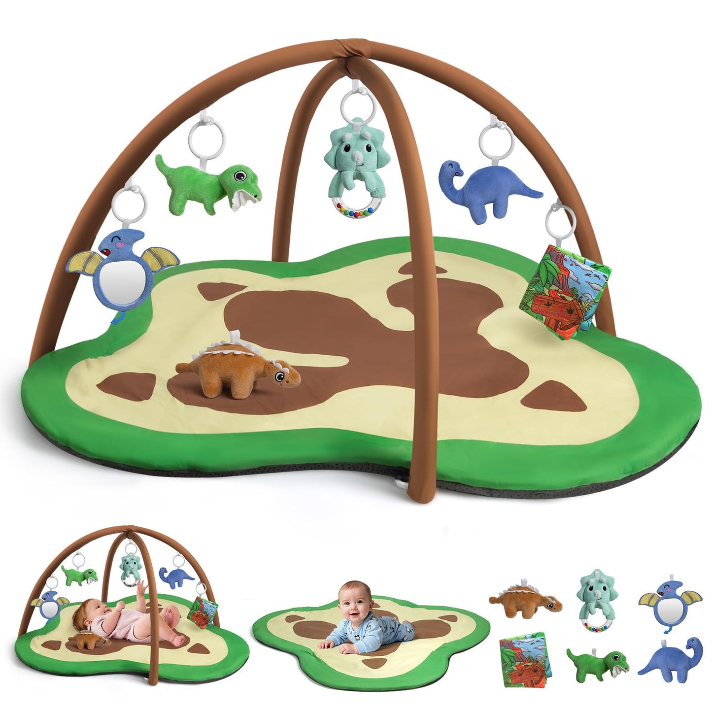 bopopo Baby Gym Play Mat, Oversize Dinosaur Claws Shaped Tummy Time Mat with 6 Detachable Baby Activity Toys, Baby Play Mat Promote Motor Skills & Sensory Development, Newborn Infant Essentials Gift