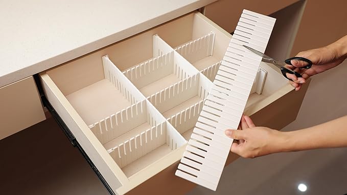 ABS Material 4mm Thickened Drawer Dividers, Adjustable Drawer DIY Organizer for Socks, Underwear, Lingerie, Makeup, Bedroom Office Kitchen Storage 8 pieces