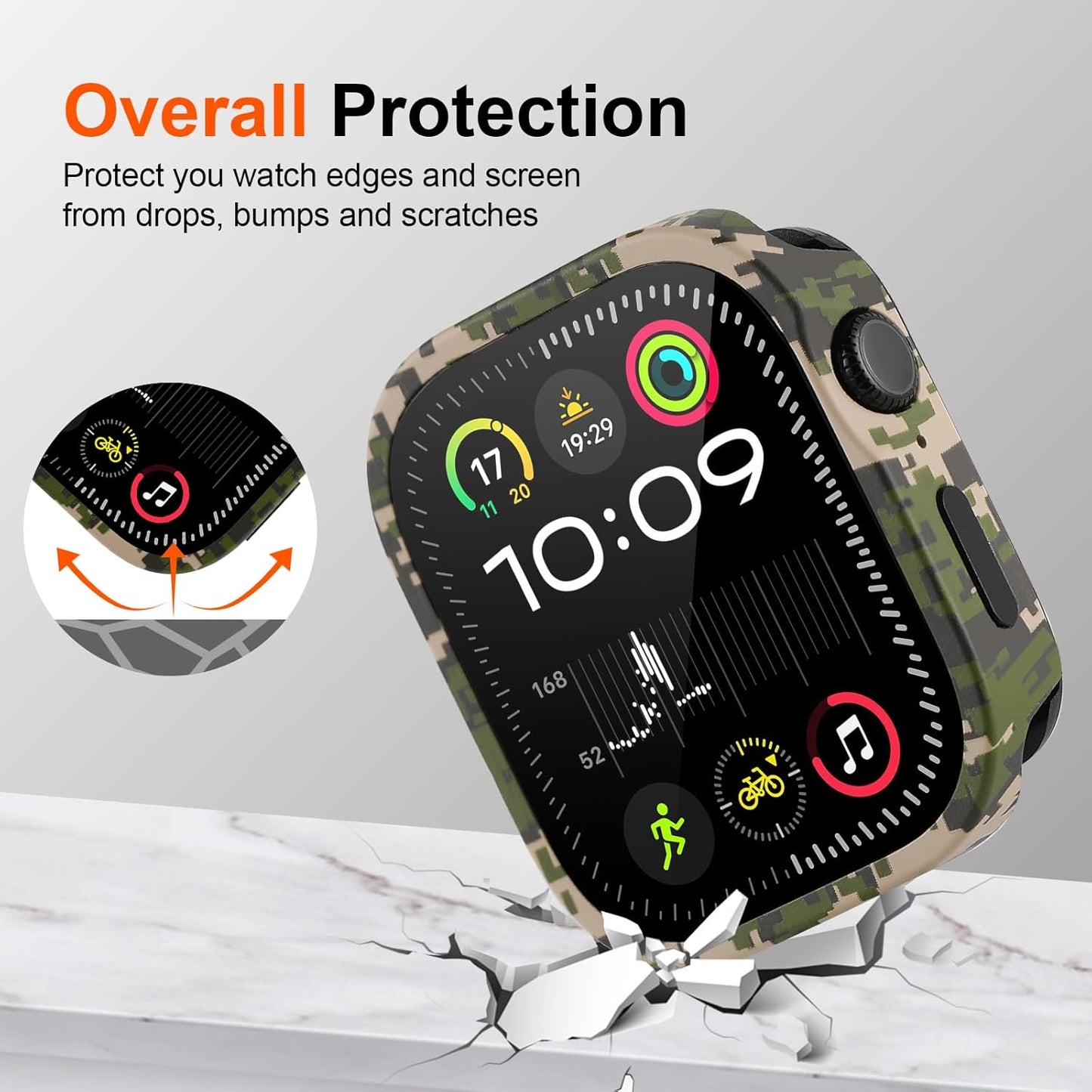 Metal Bumper Cover Compatible with Apple Watch Series 9/8/7 Case 45mm, Rugged Shockproof Screen Protector with Back Frame for iWatch 45mm, Straight Edge Design