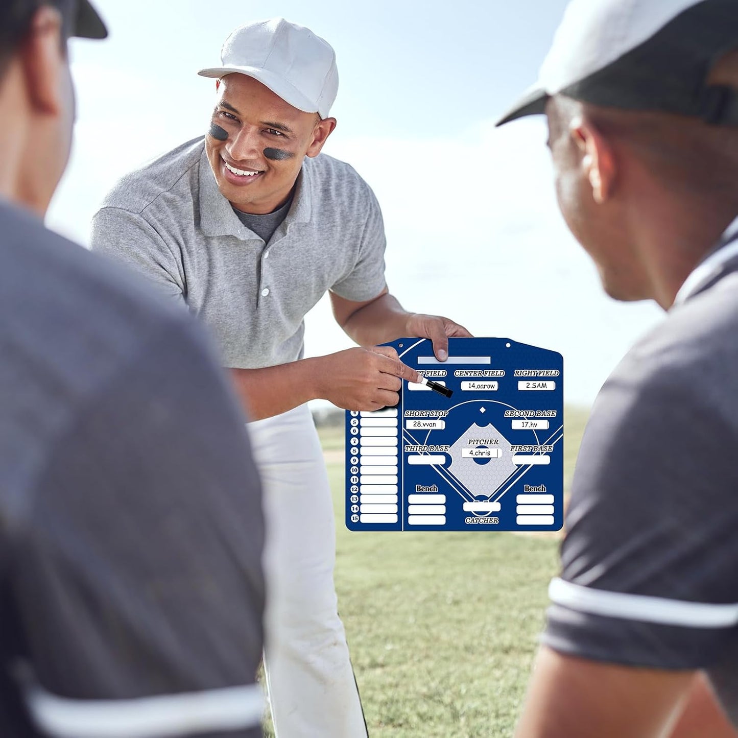 Geyee 34 Pcs Magnetic Baseball Lineup Board for Coach, Erases Easily Magnetic Dugout Board Softball Coaching Board with 30 Lineup Cards 2 Snap Hooks and Marker Pen