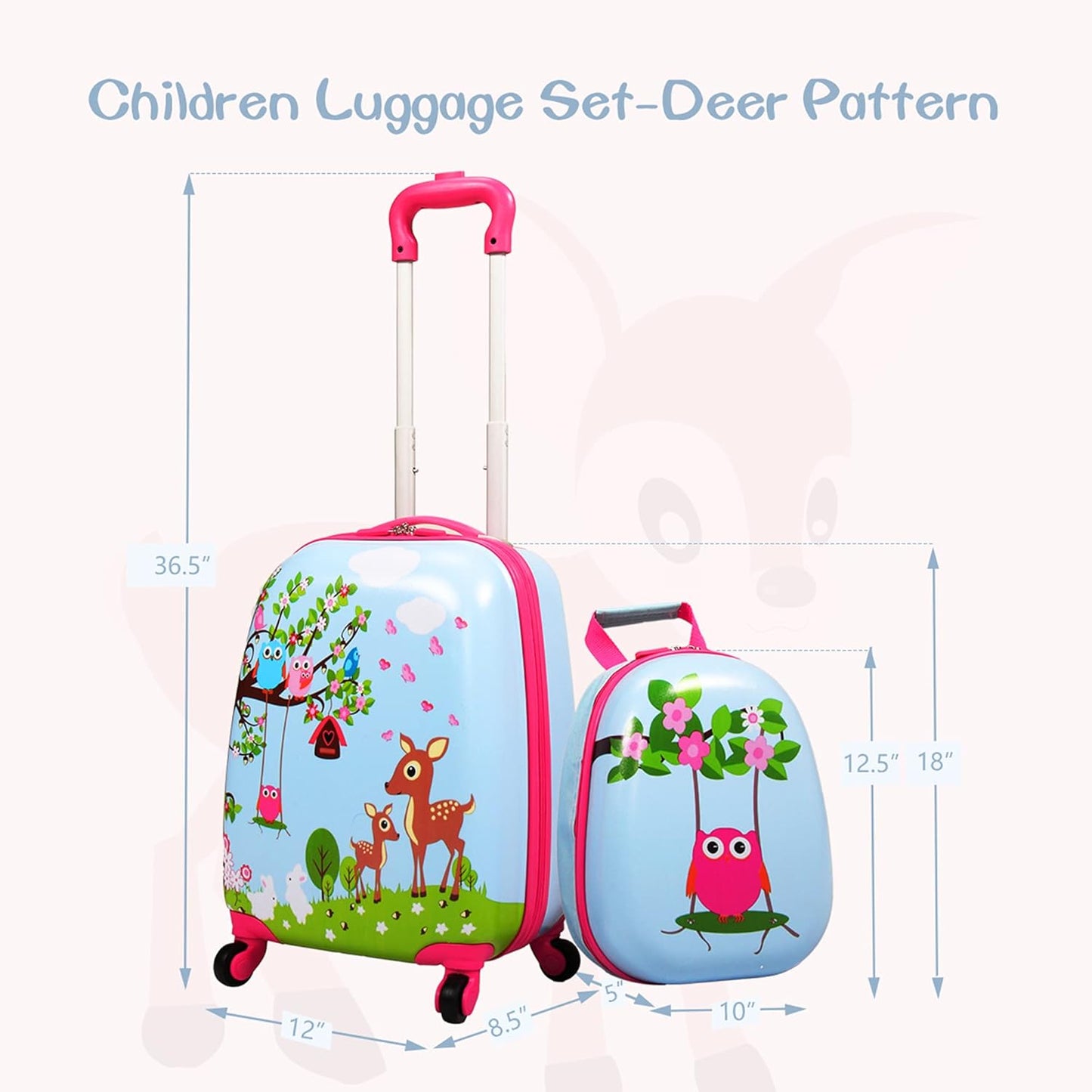 Sandinrayli Kid Luggage Set, 12” Backpack & 16” Kid Carry on Suitcase with Spinner Wheels, Travel Rolling Luggage for Girl