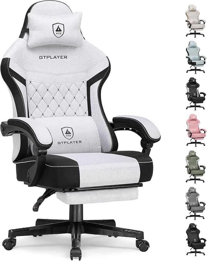 GTPLAYER Gaming Chair, Fabric Computer Office Chair with Pocket Spring Cushion, Ergonomic Office and Gaming, Video Gaming Chair with Linkage Armrests, High Back Desk Chair with Adjustable Recliner