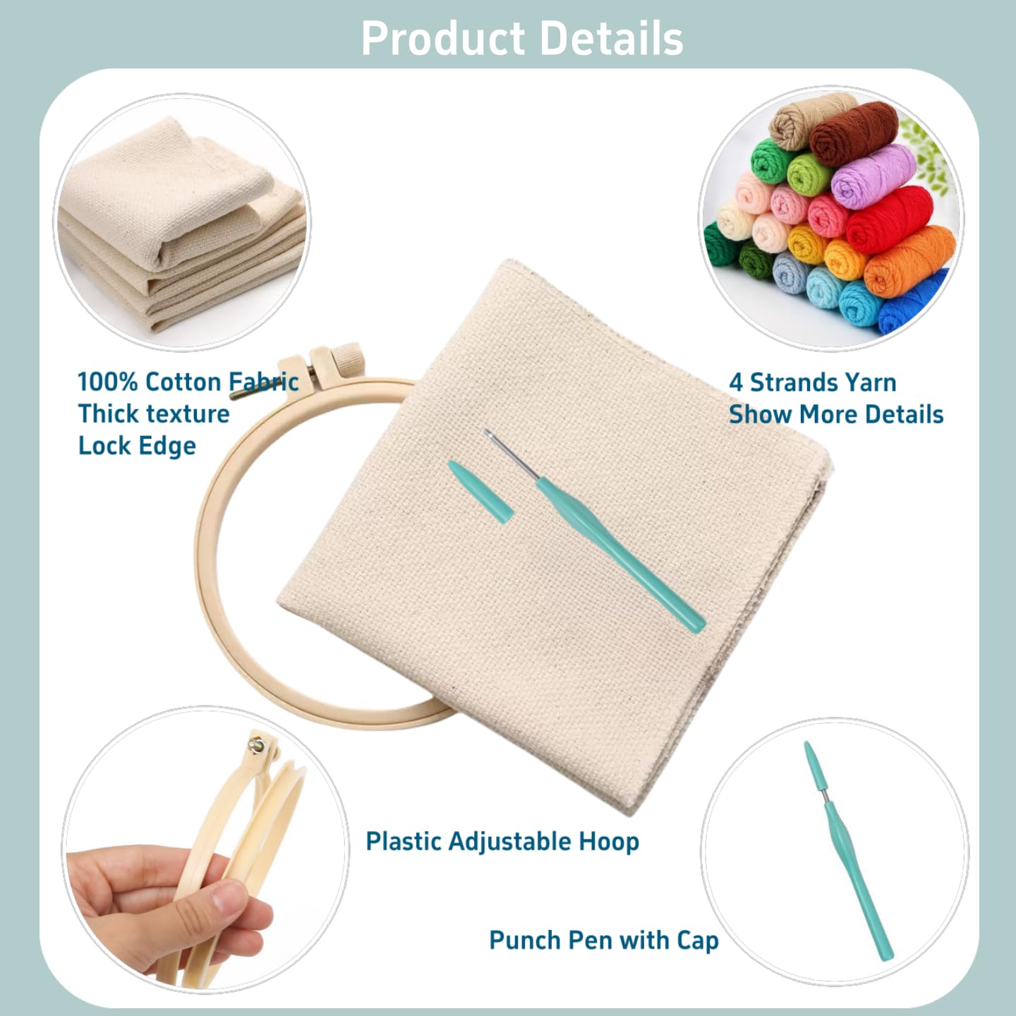 Punch Needle Kits Rabbit in Flowers Embroidery Starter Set with Hoop Easy for Beginners DIY Stress Relief Handmade Craft Hobby and Home Decor 20x20cm-2