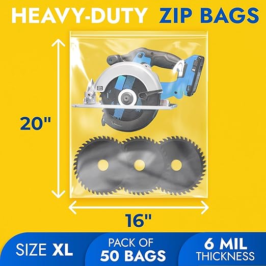 16" x 20" Extra Large Zip Seal Lock Bags, 6 Mil (Pack of 50) – Heavy-Duty Reclosable Plastic Bags – Clear, Resealable, Waterproof – For Storing Clothes, Jewelry, and Travel Items