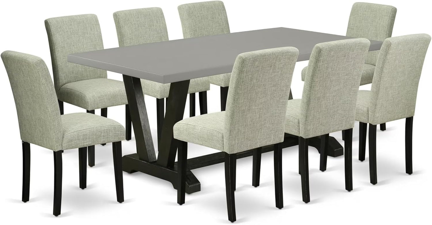 East West Furniture V697AB106-9 9 Piece Dining Room Table Set Includes a Rectangle Kitchen Table with V-Legs and 8 Shitake Linen Fabric Parson Dining Chairs, 40x72 Inch, Multi-Color