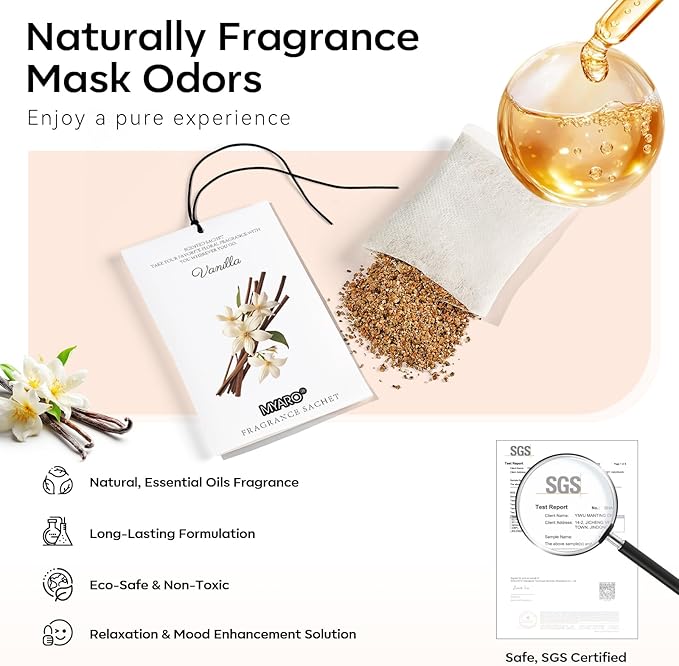 MYARO 12 Packs Vanilla Scented Sachets for Drawer and Closet, Long-Lasting Closet Sachet Bags Drawer Deodorizers Fresh Scents, Home Fragrance for Lover
