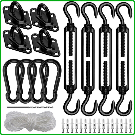 Sun Shade Sail Hardware Kit 6 Inch Heavy Duty 304 Stainless Set for Triangle Rectangle Sun Shade Sail Installation, Awning Attachment Set for Patio, Garden Outdoors Sun Protection Rainshield (46 Pcs)
